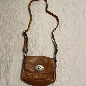 Fossil small brown leather handbag